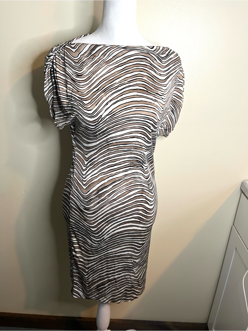 Trina Turk Brown & White Zebra-Stripe Midi Dress